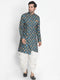 Vastramay Men's Dark Green Silk Blend Sherwani Set
